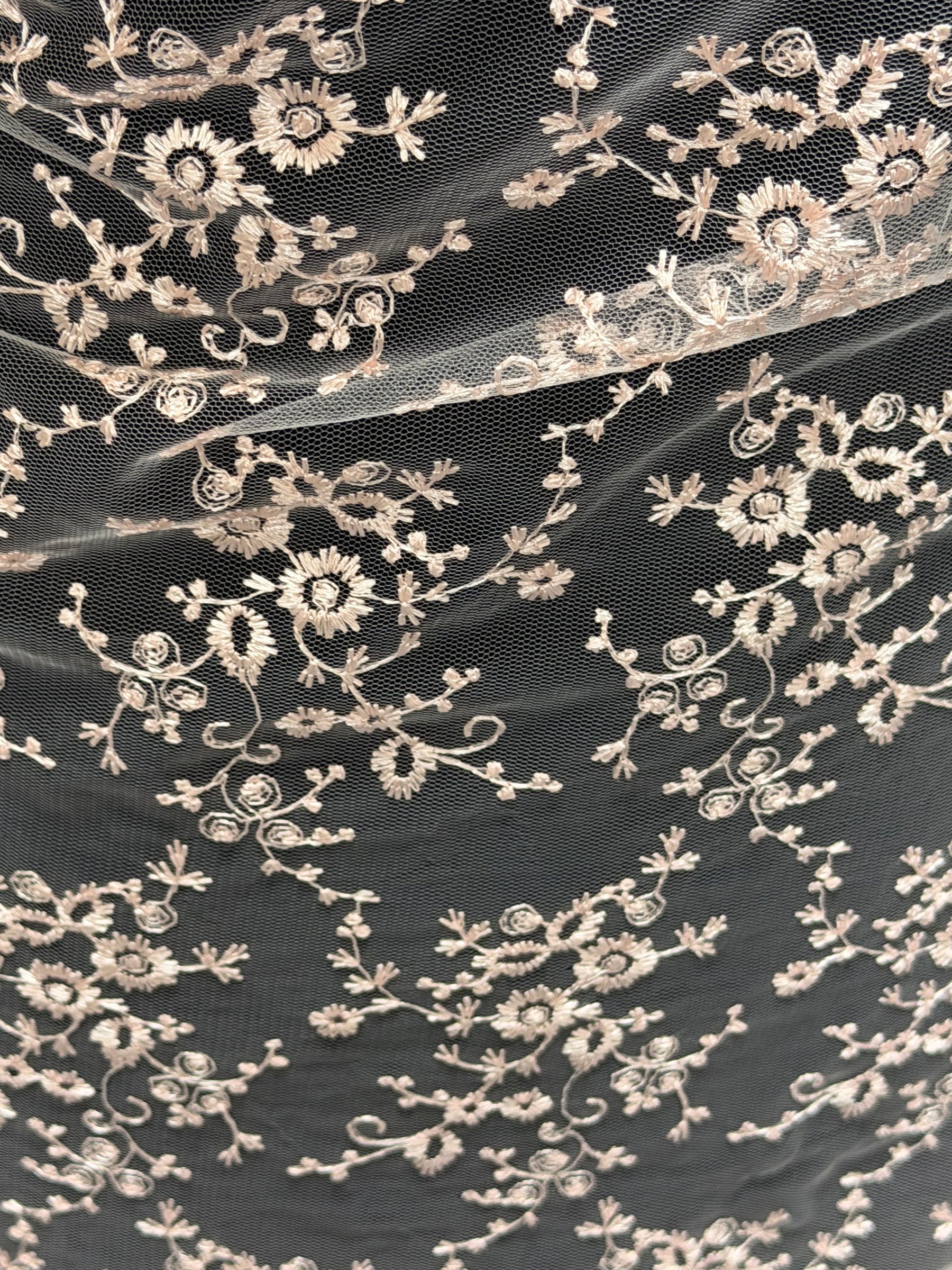 Antique Rose Embroidered Lace - P615