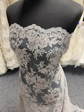 Grey Beaded Lace - P592