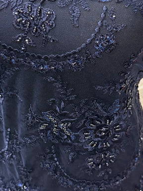 Navy Beaded Embroidery Lace - P593