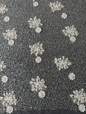 Elfenbein bestickter Perltüll - EB1074