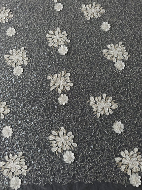 Elfenbein bestickter Perltüll - EB1074