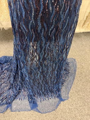 Neues marineblaues, besticktes Perltüll - EB1089