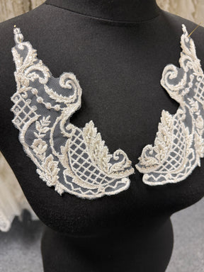 Ivory Beaded Lace Appliques - T550