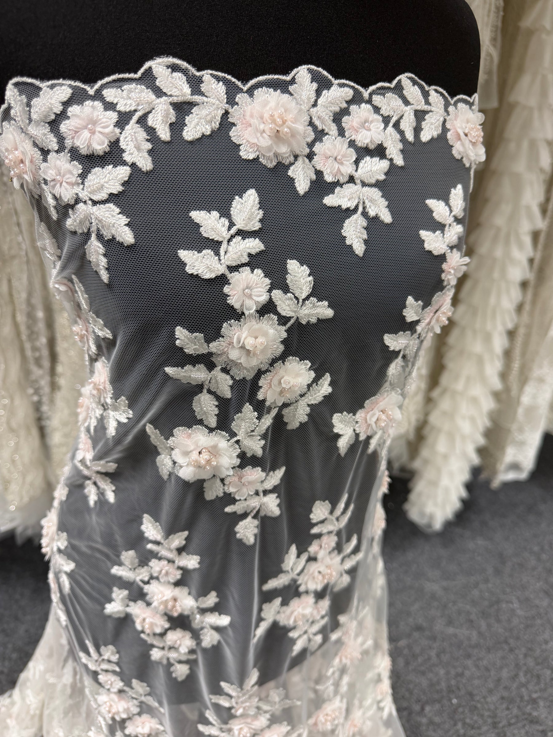Ivory and Pink Embroidered Lace - P409