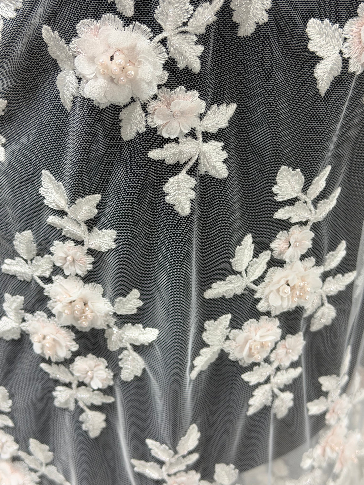 Ivory and Pink Embroidered Lace - P409