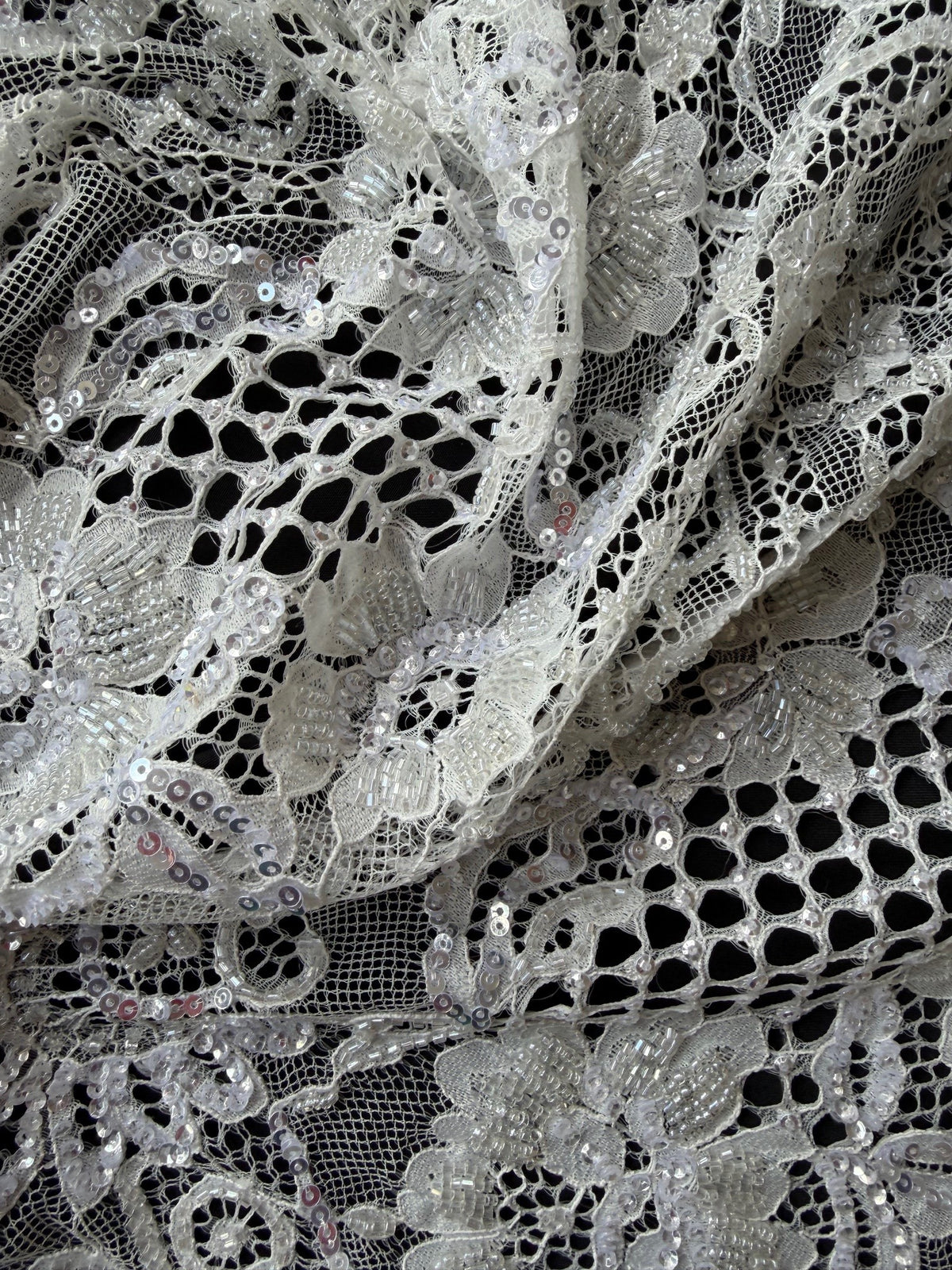 Ivory Hand Beaded Raschel Lace - James