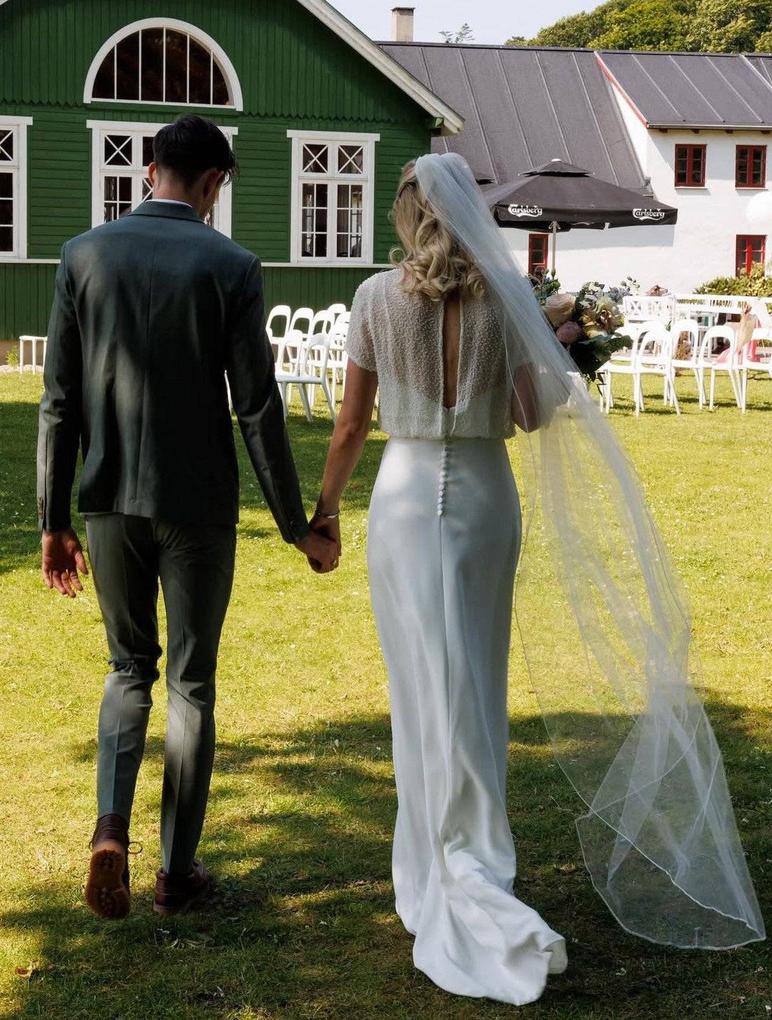 Elfenbeinfarbener Georgette mit Perlen – Mallory