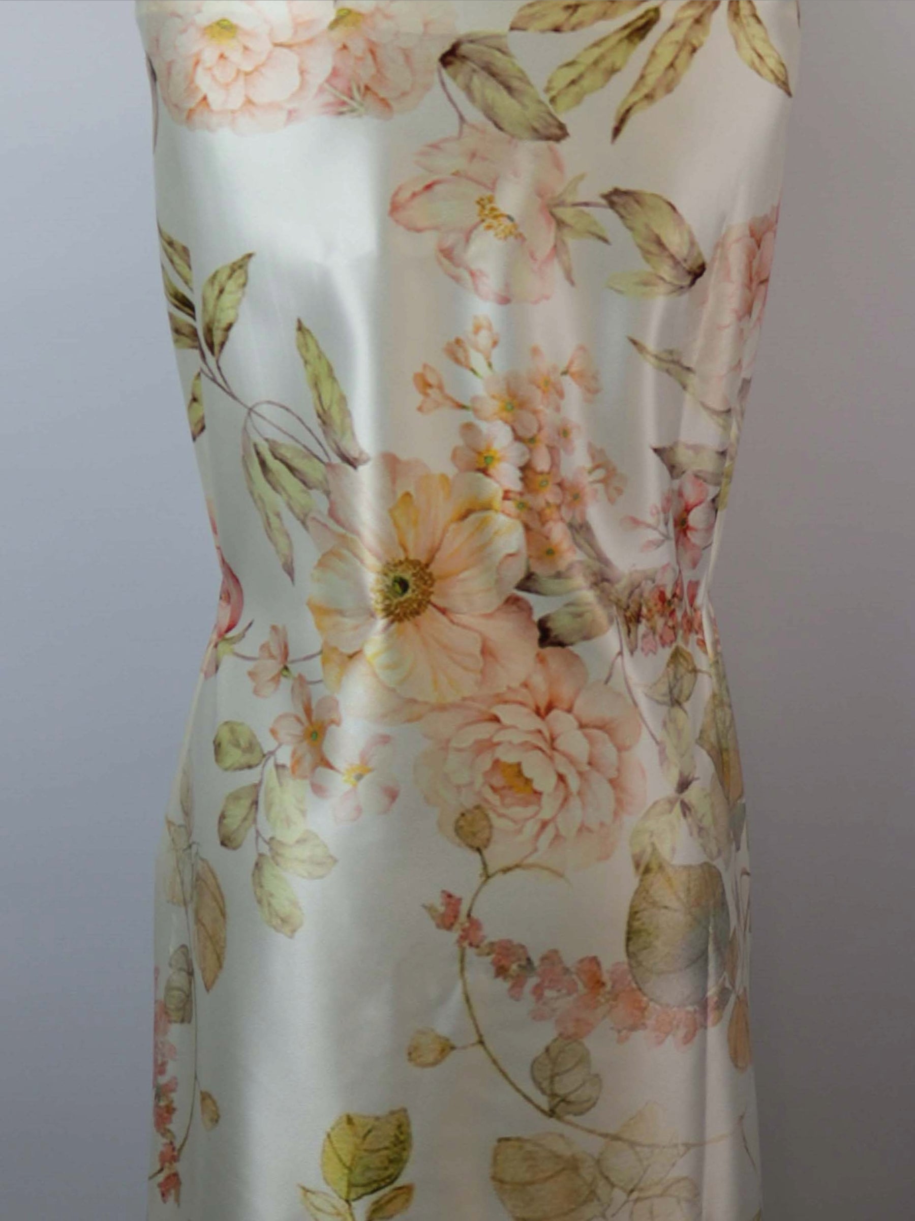 Elfenbein/Mehrfarbig bedruckter Satin - PR1003