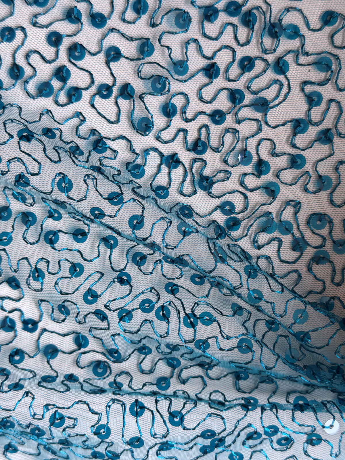 Türkisfarbener, bestickter Paillettentüll – EB3001