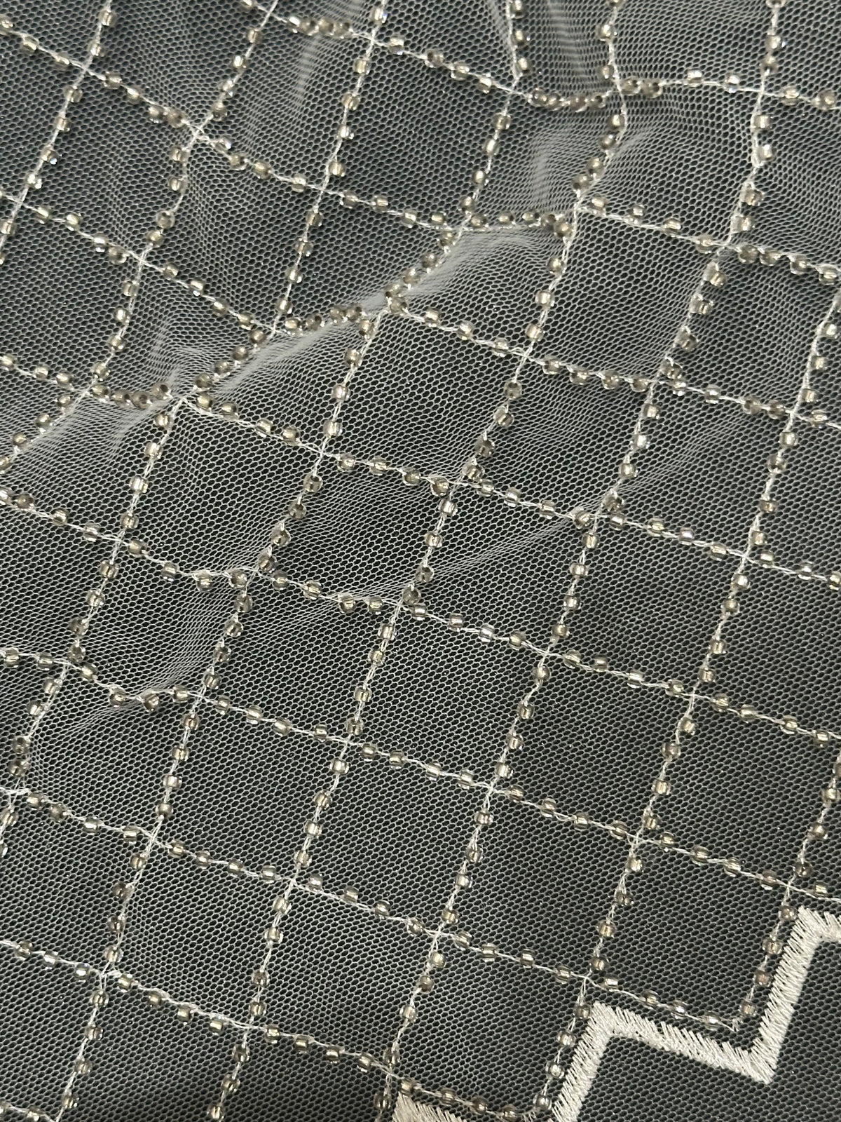 Elfenbeinfarbene Perlen-Gitterspitze - Penelope (CF)