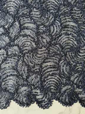 Marineblauer, 3D-bestickter Perlen-Tüll - EB1021