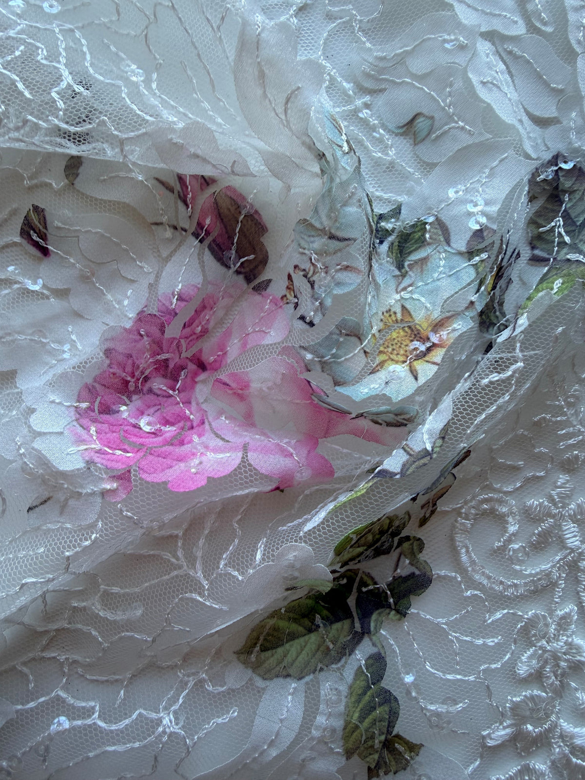 Ivory Printed Sequin Tulle – EB3010