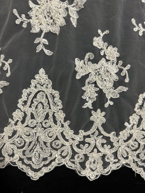 Elfenbeinfarbene Perlen- und Kordelspitze - Ziggurat (CF Zara Spitze) 