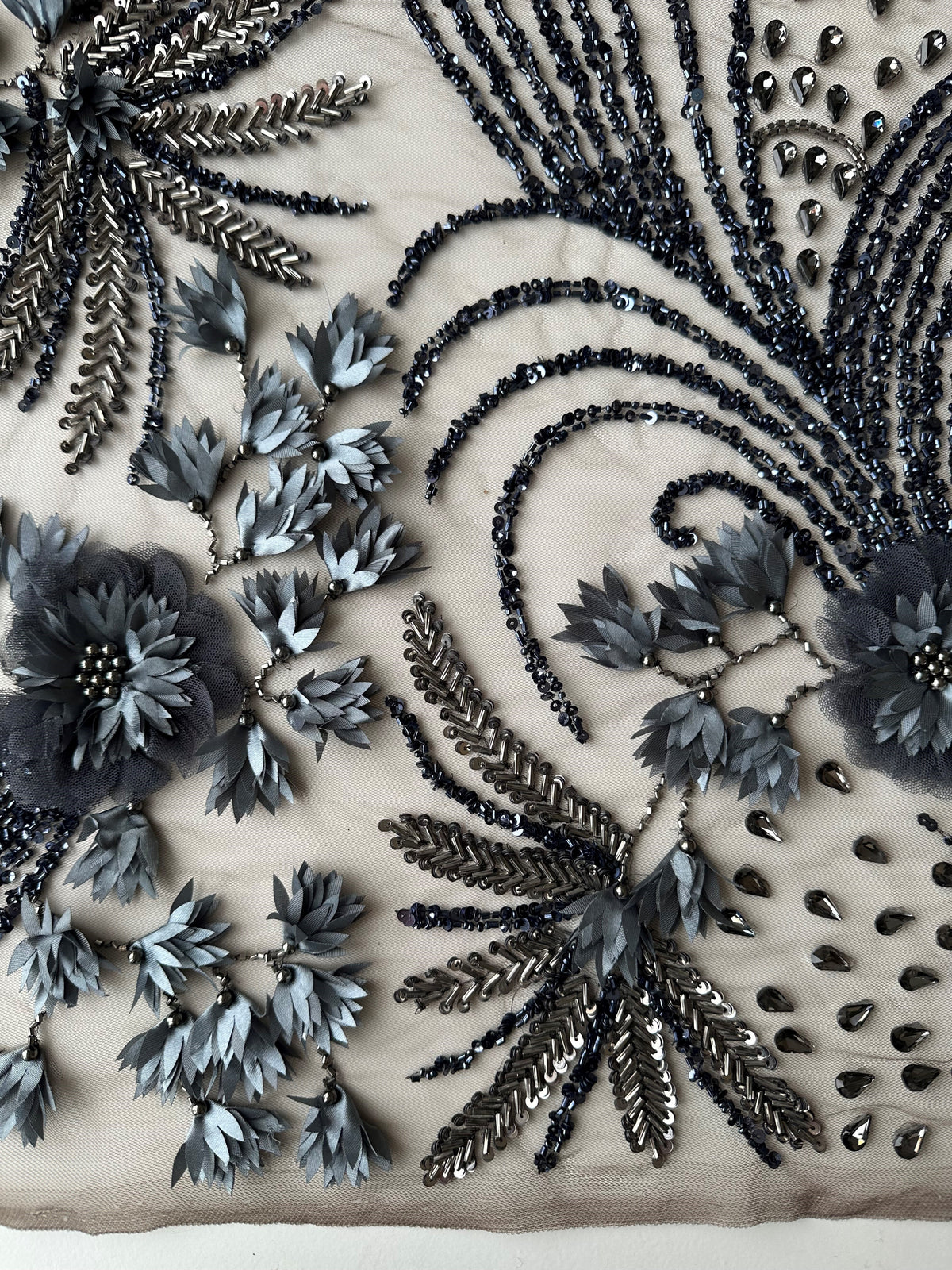 Navy Blue Beaded Lace - Edie