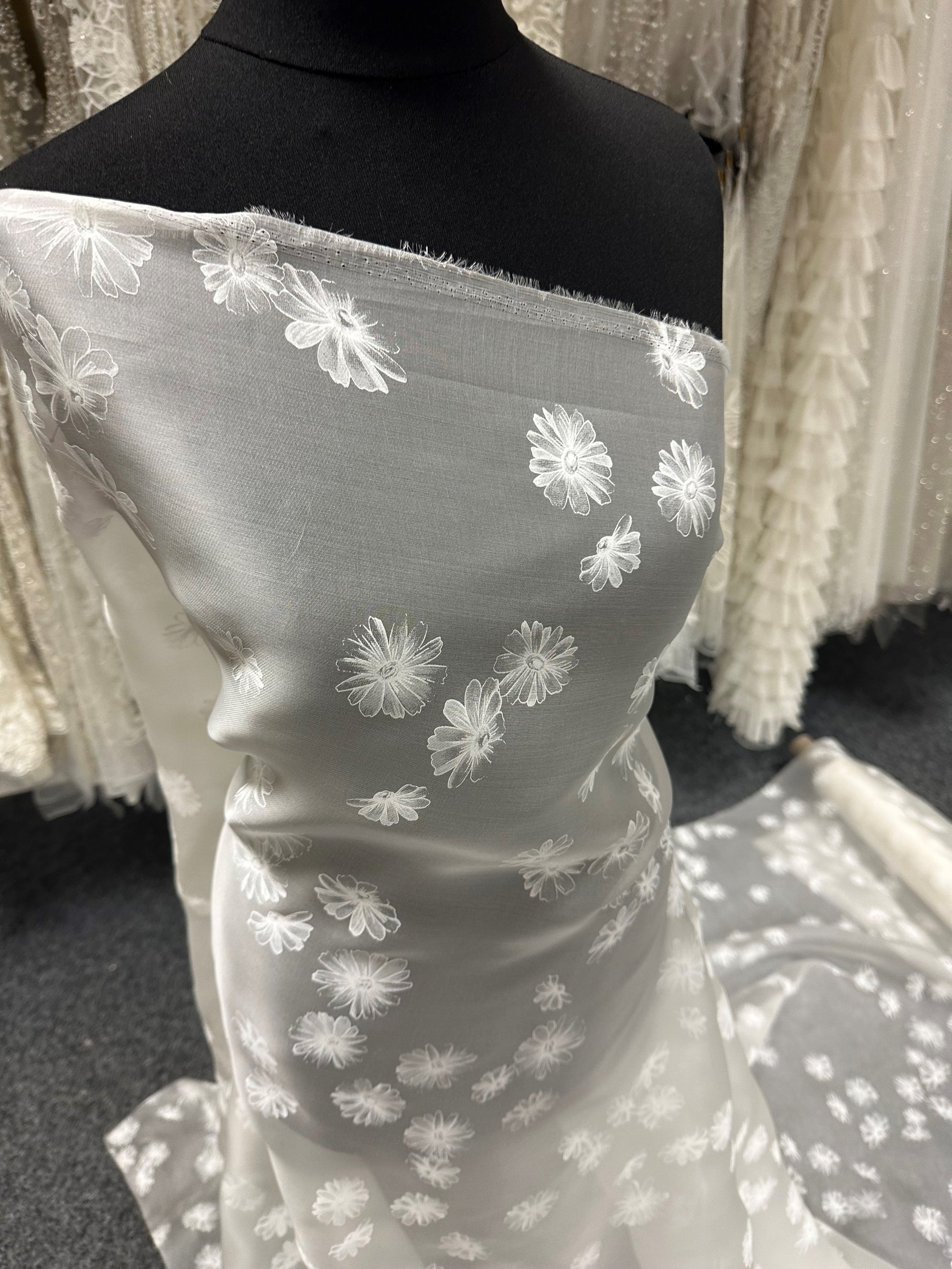 Ivory Printed Silk Satin Organza - Awareness