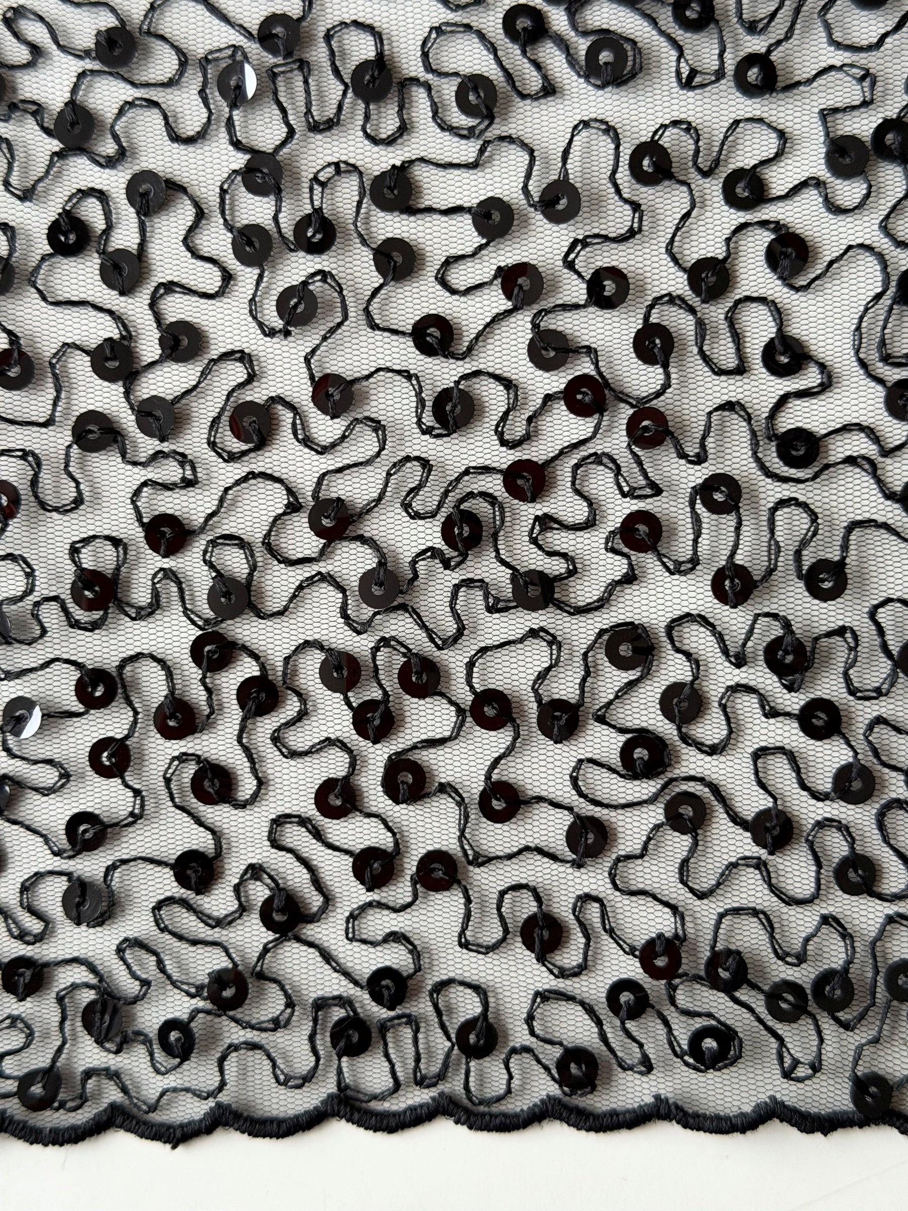 Schwarzer, bestickter Paillettentüll – EB3001