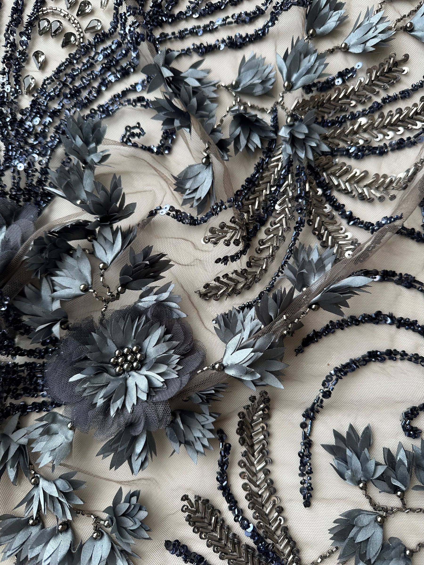 Navy Blue Beaded Lace - Edie