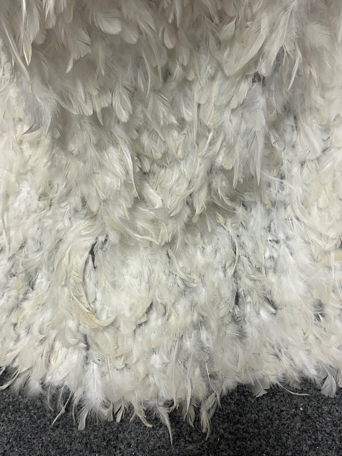 Elfenbeinfarbener, mit Federn verzierter Tüll - Federkiel