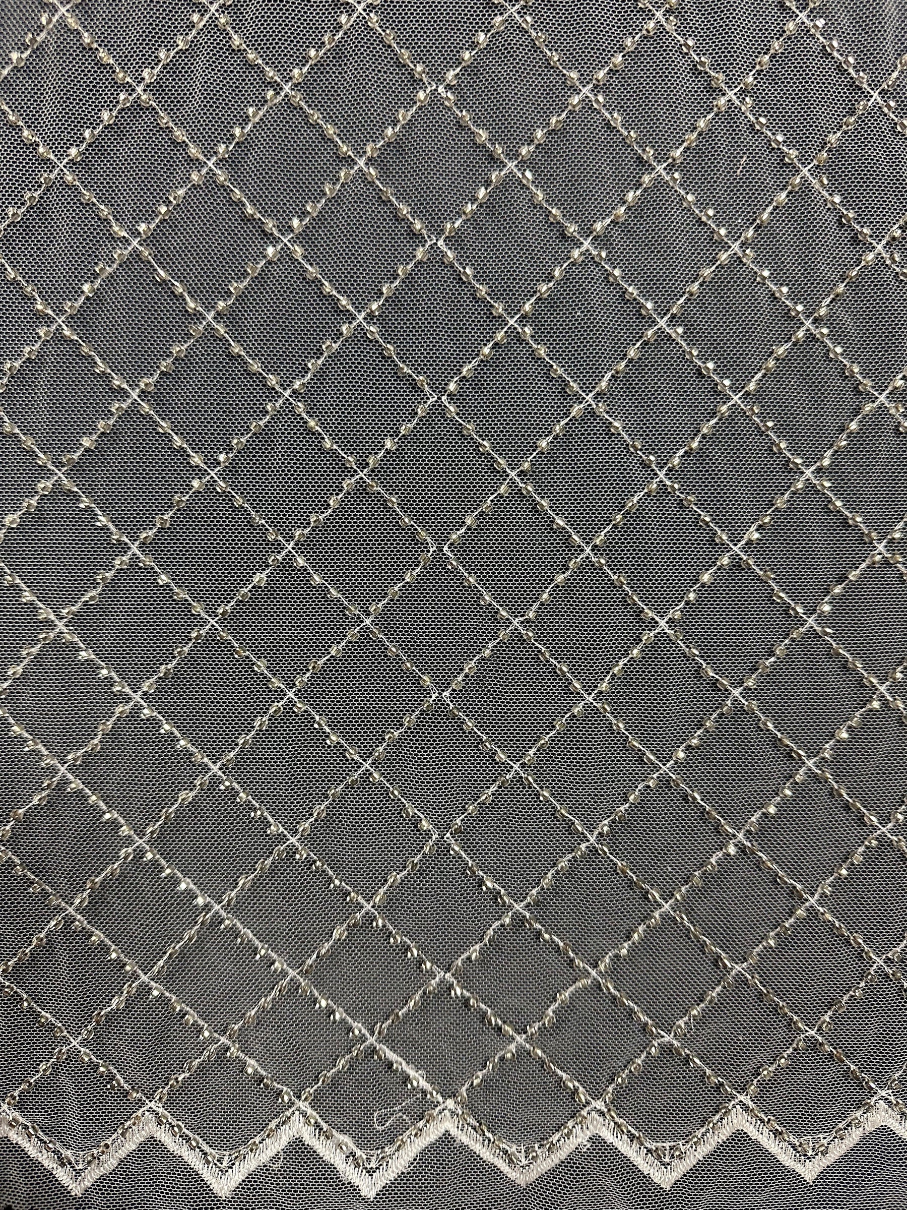 Elfenbeinfarbene Perlen-Gitterspitze - Penelope (CF)