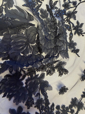 Schwarze Pailletten-Blumenspitze - EB3018