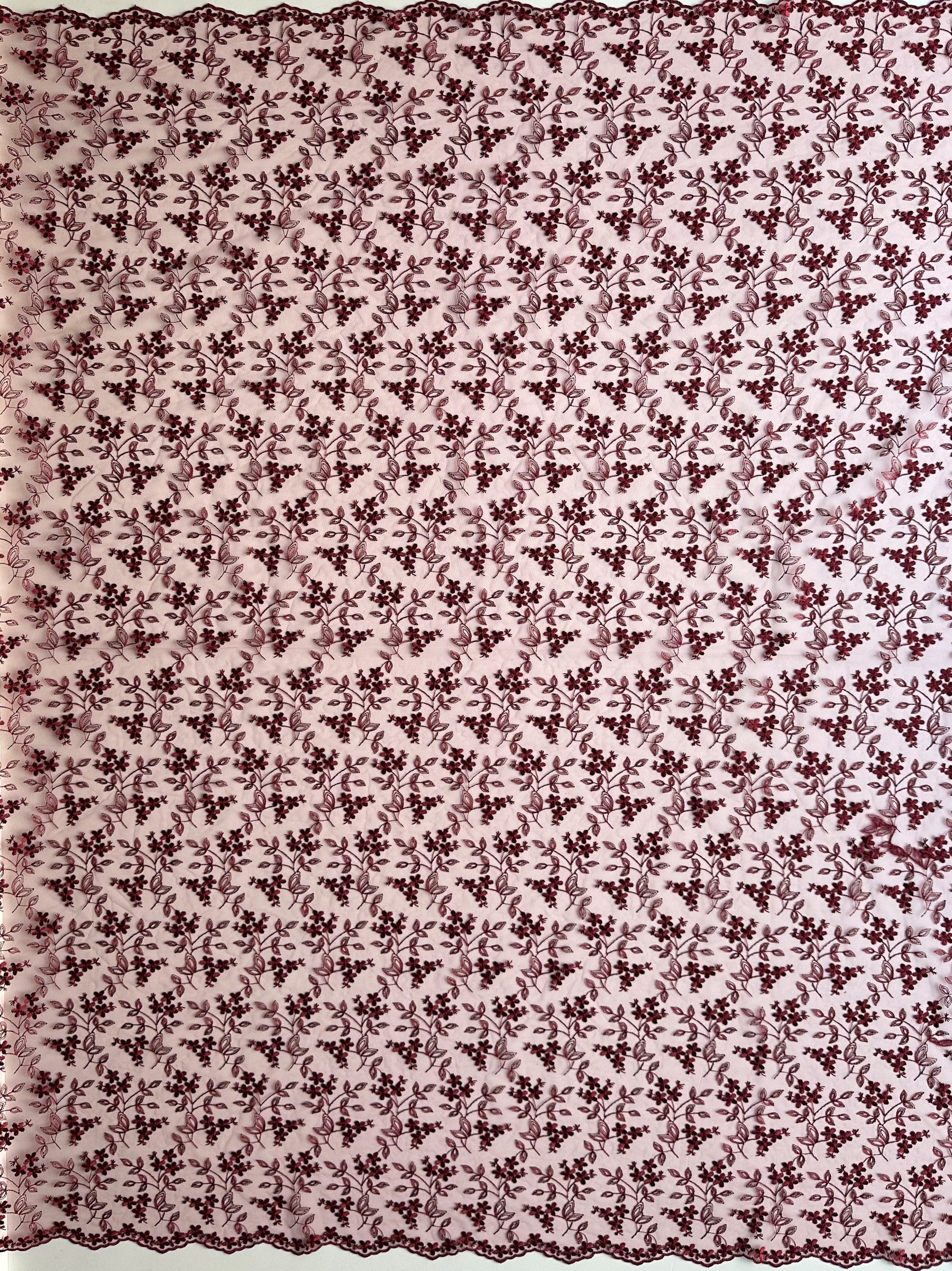 Wine Embroidered Lace - P625