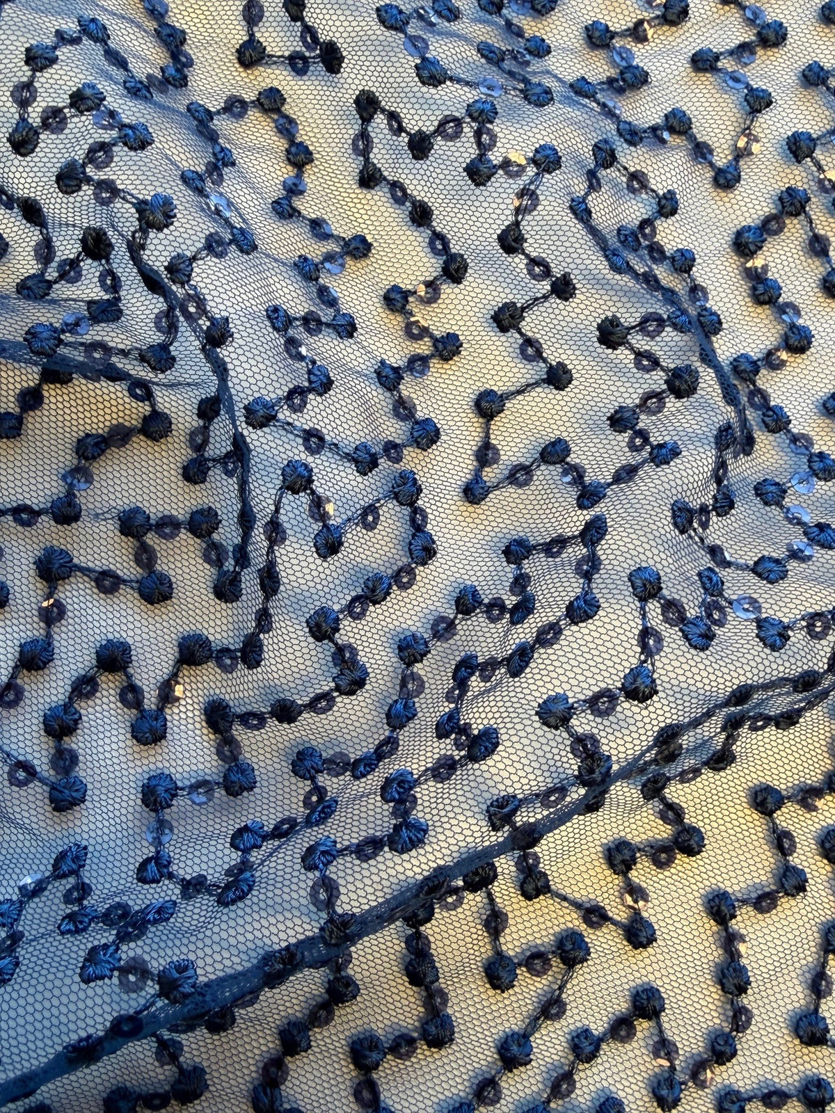 Marineblaue Paillettenstickerei-Spitze - EB3029