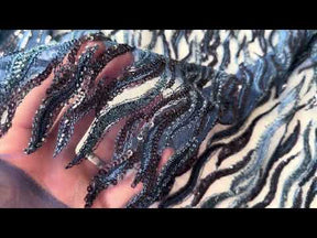 Neues marineblaues, besticktes Perltüll - EB1089