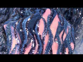 Neues marineblaues, besticktes Perltüll - EB1089