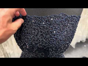 Marineblauer, bestickter Perlentüll - EB1050