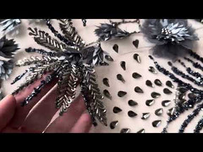 Navy Blue Beaded Lace - Edie