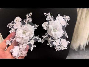 Weiße, perlenbesetzte 3D-Spitzenapplikationen - T286