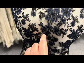 Marineblaue und schwarze bestickte Spitze - EB3053