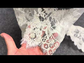 Ivory Beaded Raschel Lace - P366