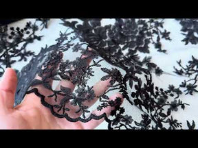 Schwarze Pailletten-Blumenspitze - EB3018