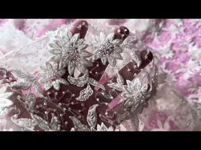 Elfenbeinfarbene Blumenspitze mit Perlen - Irke 
