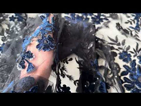Schwarze und marineblauen 3D-Samtspitze - EB3056