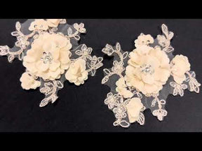 Champagnerfarbene, perlenbesetzte 3D-Spitzenapplikationen - T286