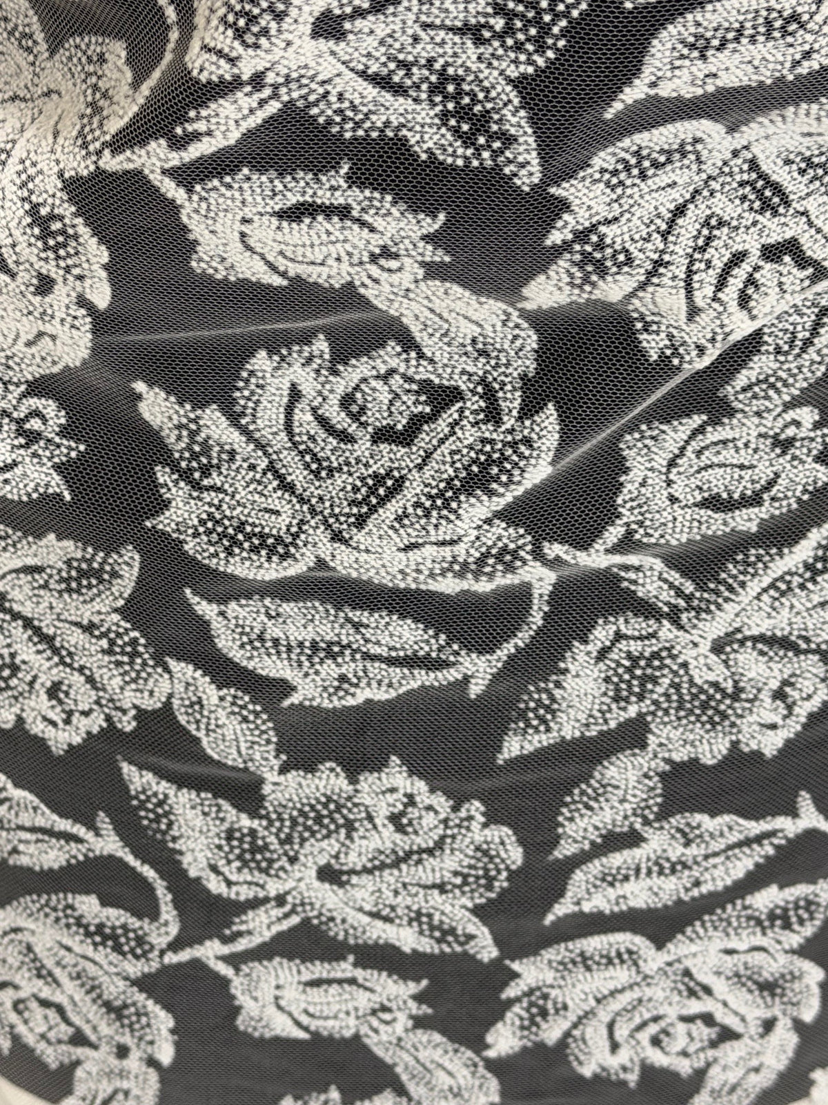 Ivory French Flock Floral Lace - Rebel