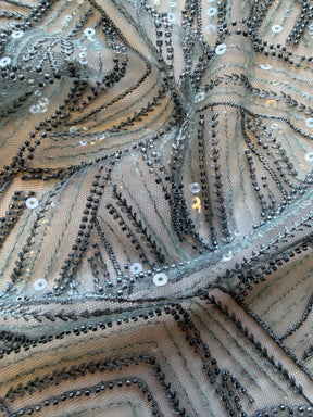 Smokey Green Emb Beaded Tulle - EB1056
