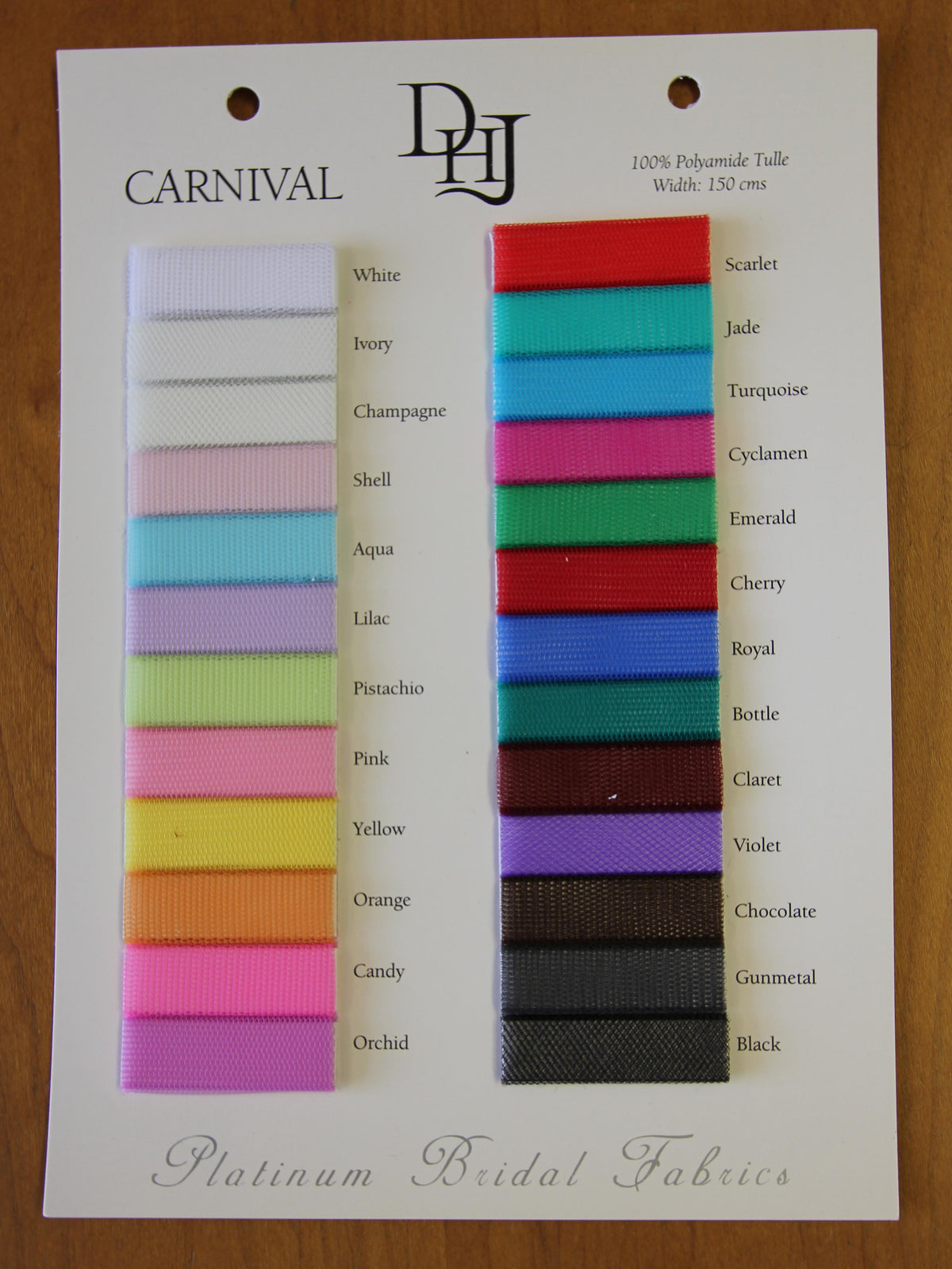 Musterkarte für farbigen Tüll – Karneval